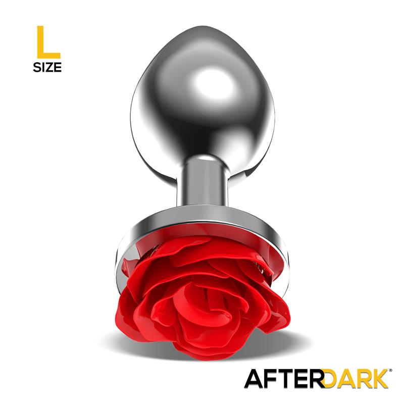 AFTERDARK - PLUG ANAL EM METAL COM ROSA VERMELHA NA BASE TAMANHO L