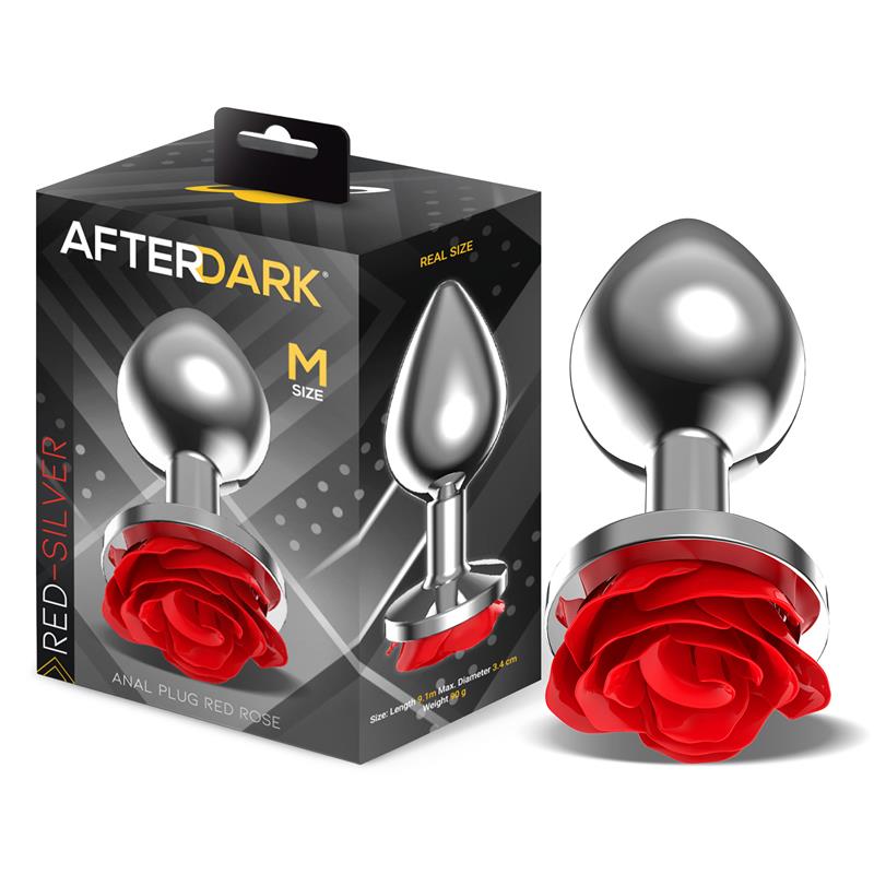 AFTERDARK - PLUG ANAL DE METAL CON ROSA ROJA EN LA BASE TALLA M
