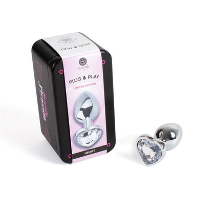 SECRET PLAY - PLUG ANAL DE METAL CORAZÓN TRANSPARENTE TALLA S