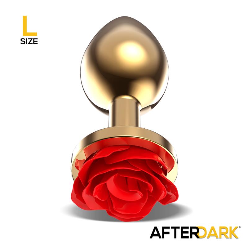AFTERDARK - PLUG ANAL DE METAL DORADO CON ROSA ROJA EN LA BASE TALLA L
