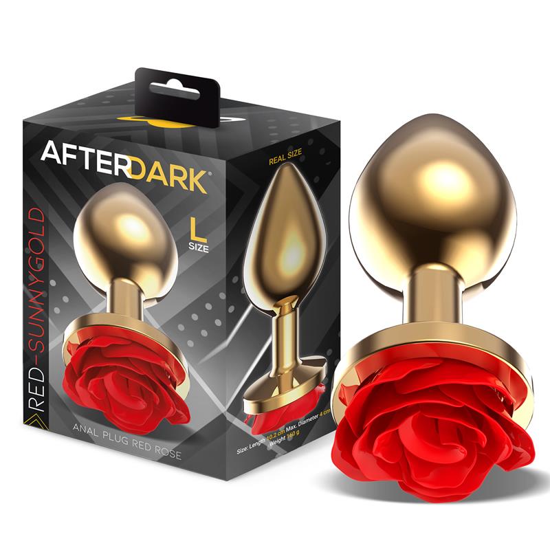 AFTERDARK - PLUG ANAL DE METAL DORADO CON ROSA ROJA EN LA BASE TALLA L