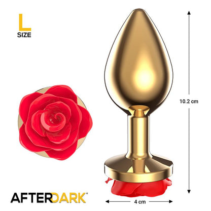 AFTERDARK - PLUG ANAL DE METAL DORADO CON ROSA ROJA EN LA BASE TALLA L