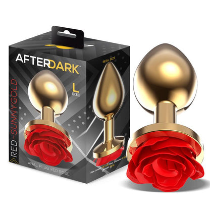 AFTERDARK - PLUG ANAL DE METAL DORADO CON ROSA ROJA EN LA BASE TALLA L
