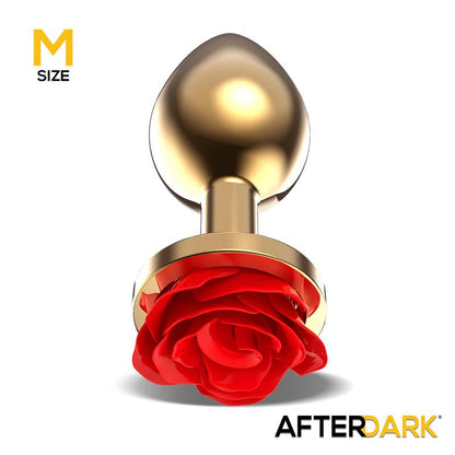 AFTERDARK - PLUG ANAL DE METAL DORADO CON ROSA ROJA EN LA BASE TALLA M