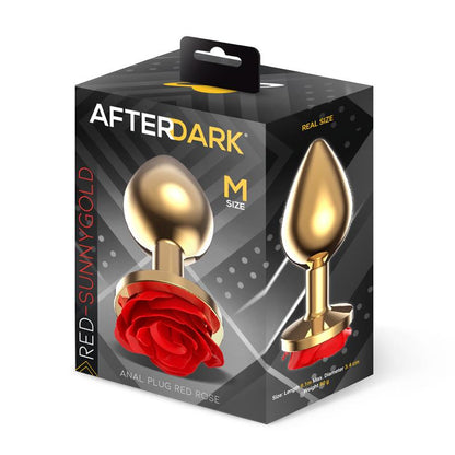 AFTERDARK - PLUG ANAL DE METAL DORADO CON ROSA ROJA EN LA BASE TALLA M