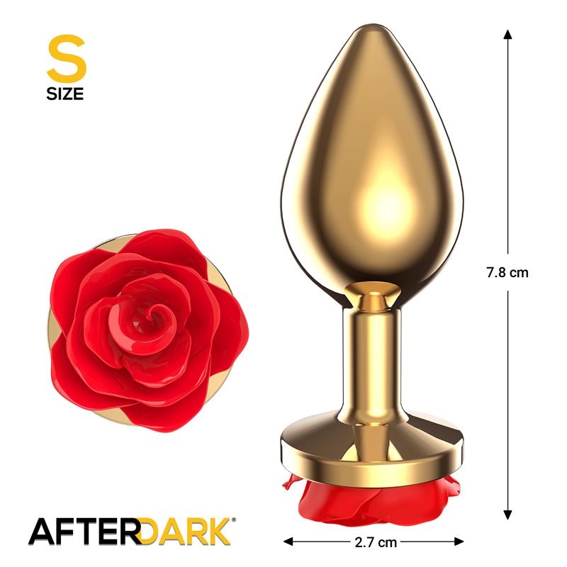 AFTERDARK - PLUG ANAL DE METAL DORADO CON ROSA ROJA EN LA BASE TALLA S
