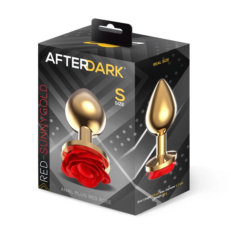 AFTERDARK - PLUG ANAL DE METAL DORADO CON ROSA ROJA EN LA BASE TALLA S