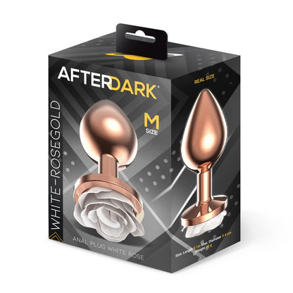 AFTERDARK - PLUG ANAL DE METAL ORO ROSA CON ROSA BLANCA EN LA BASE TALLA M