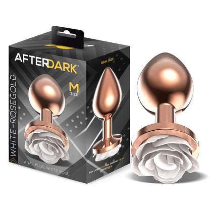 AFTERDARK - PLUG ANAL DE METAL ORO ROSA CON ROSA BLANCA EN LA BASE TALLA M