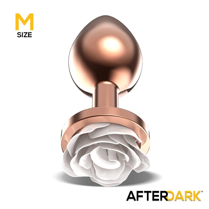 AFTERDARK - PLUG ANAL DE METAL ORO ROSA CON ROSA BLANCA EN LA BASE TALLA M
