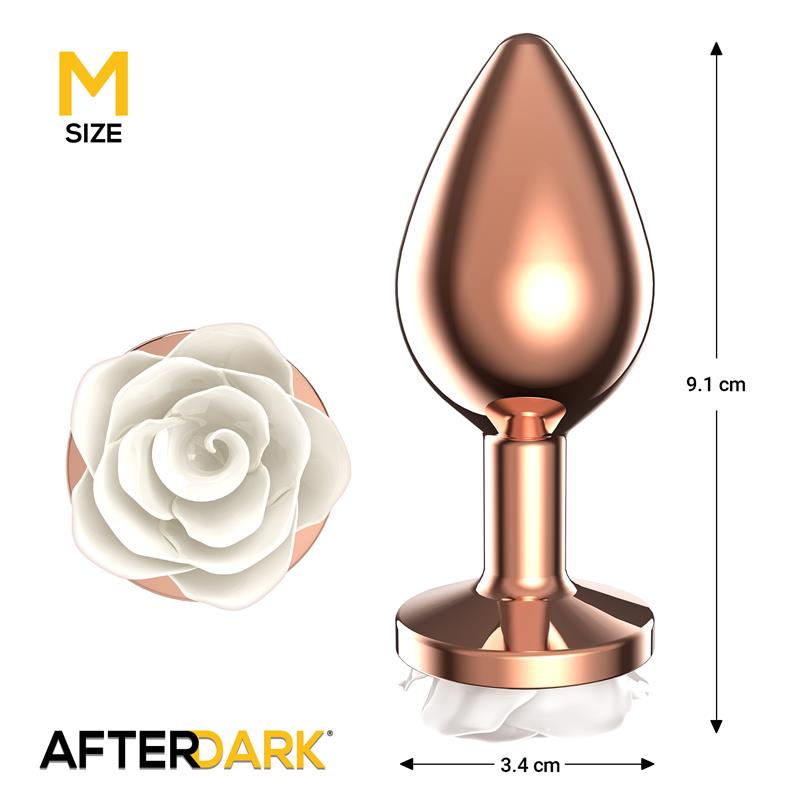 AFTERDARK - PLUG ANAL DE METAL ORO ROSA CON ROSA BLANCA EN LA BASE TALLA M