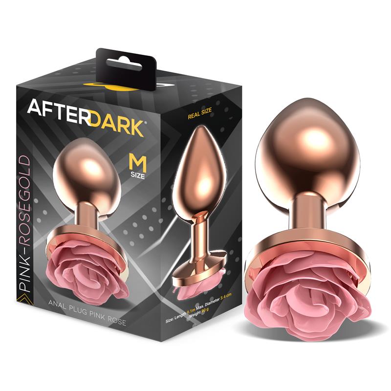 AFTERDARK - PLUG ANAL DE METAL ORO ROSA CON ROSA ROSA EN LA BASE TALLA M