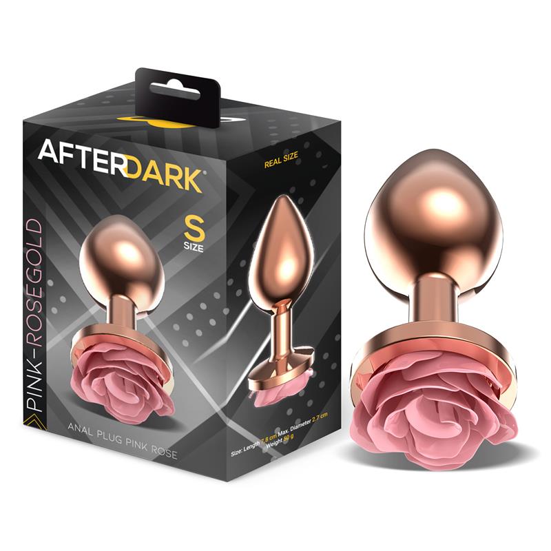AFTERDARK - PLUG ANAL DE METAL ORO ROSA CON ROSA ROSA EN LA BASE TALLA S