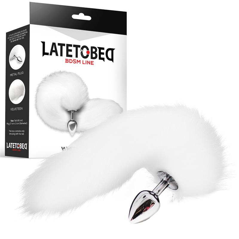 LATETOBED BDSM LINE - PLUG ANAL METAL CON COLA DE ZORRO SEDOSO 40 CM BLANCO