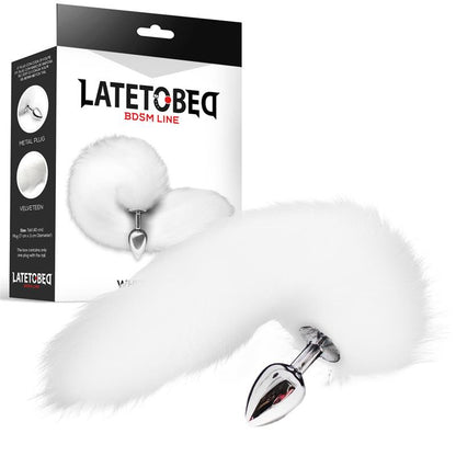 LATETOBED BDSM LINE - PLUG ANAL METAL CON COLA DE ZORRO SEDOSO 40 CM BLANCO