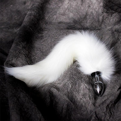 LATETOBED BDSM LINE - PLUG ANAL METAL CON COLA DE ZORRO SEDOSO 40 CM BLANCO