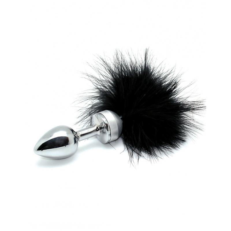 BONDAGE PLAY - PLUG ANAL METAL CON PLUMAS NEGRO 73MM