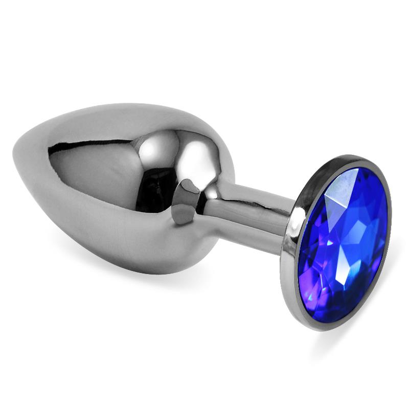 LOVETOY - PLUG ANAL PLATEADO ROSEBUD CLASSIC CON JOYA AZUL OSCURO TALLA S