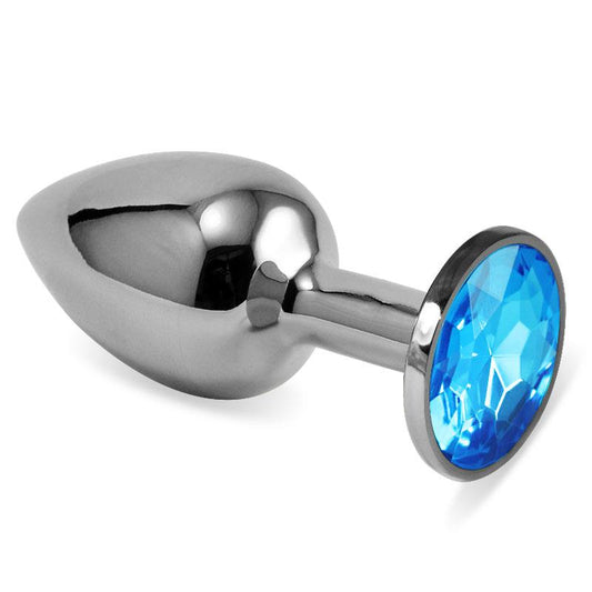LOVETOY - PLUG ANAL PLATEADO ROSEBUD CLASSIC CON JOYA AZUL TALLA S