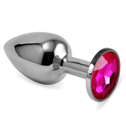 LOVETOY - PLUG ANAL PLATEADO ROSEBUD CLASSIC CON JOYA FUCHSIA TALLA S