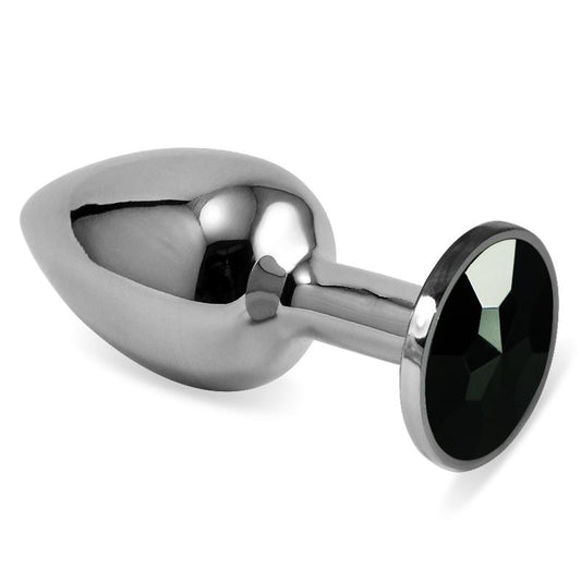 LOVETOY - PLUG ANAL PLATEADO ROSEBUD CLASSIC CON JOYA NEGRO TALLA S