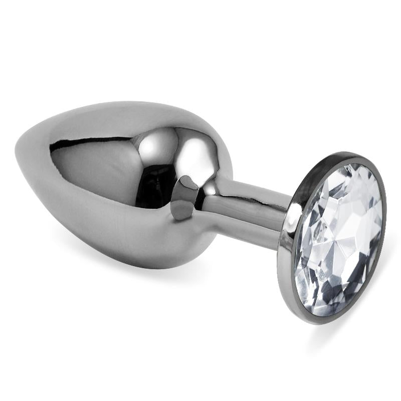 LOVETOY - PLUG ANAL PLATEADO ROSEBUD CLASSIC CON JOYA TRANSPARENTE TALLA S