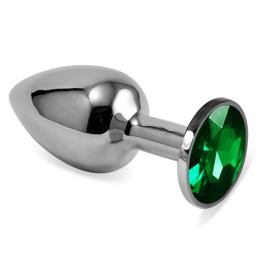 LOVETOY - PLUG ANAL PLATEADO ROSEBUD CLASSIC CON JOYA VERDE TALLA S