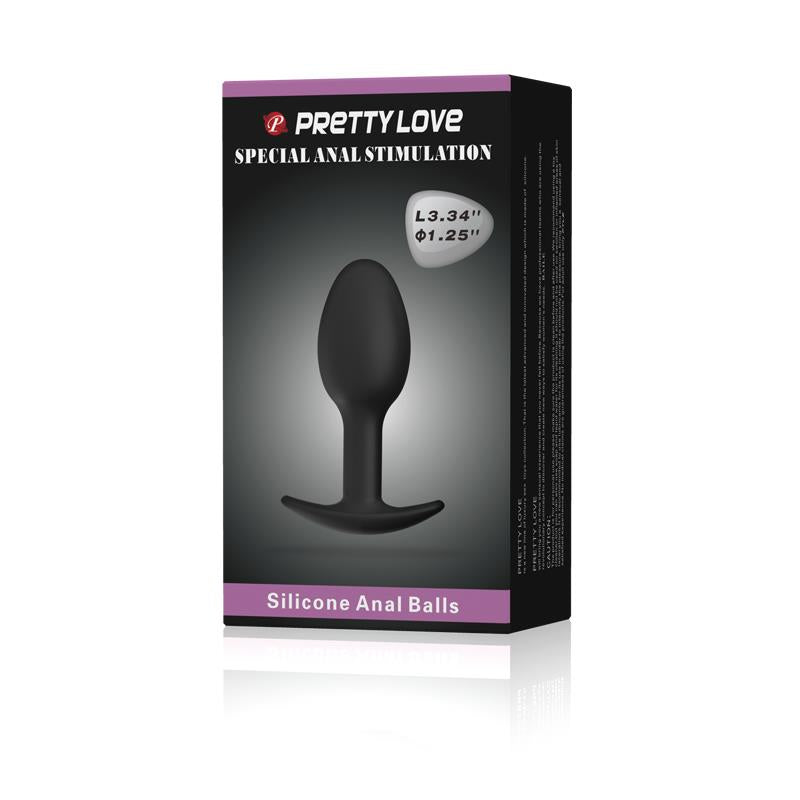 PRETTYLOVE - PLUG ANAL SILICONA NEGRO CON BOLA