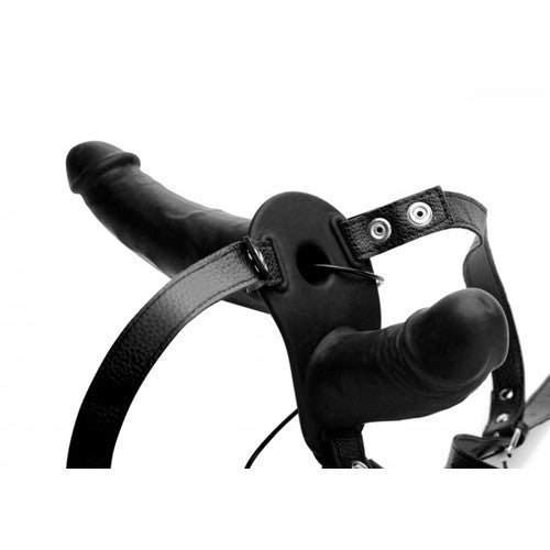 STRAP U - POWER PEGGER VIBRADOPR DOBLE CON ARNÉS NEGRO