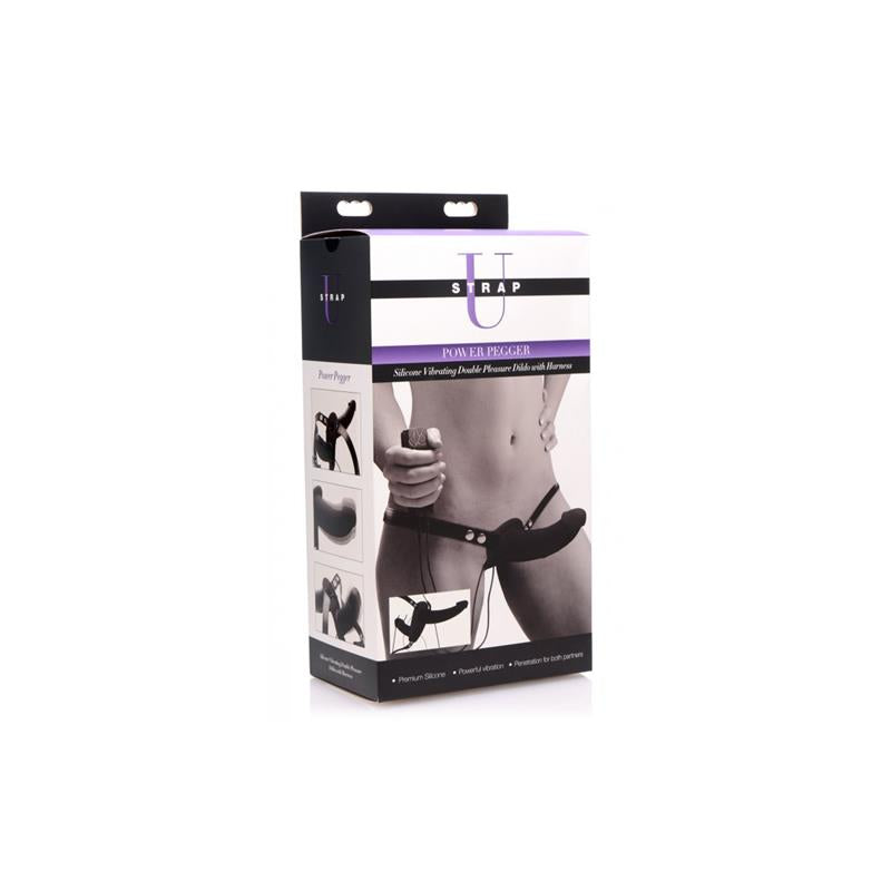 STRAP U - POWER PEGGER VIBRADOPR DOBLE CON ARNÉS NEGRO