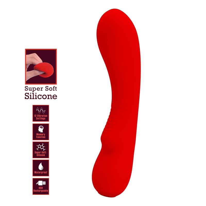 PRETTYLOVE - PRESCOTT VIBRASOR USB SILICONA ROJO
