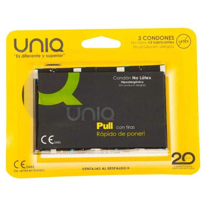 UNIQ - PRESERVATIVOS CON TIRAS PULL CONDOMS SIN LÁTEX 3 PCS