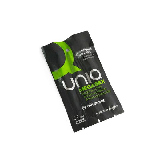 UNIQ - MEGASEX PRESERVATIVOS SENSITIVOS CON LIGUERO SIN LATEX 3 UNIDADES