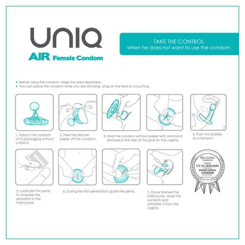 UNIQ - PRESERVATIVOS FEMENINOS AIR FEMALE SIN LÁTEX 3 UNIDADES
