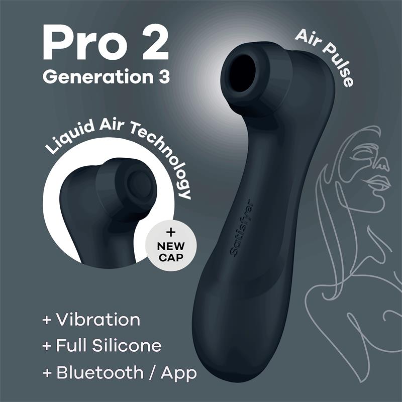 SATISFYER - PRO 2 GEN 3 LIQUID AIR TECHNOLOGY SUCCIÓN Y VIBRACIÓN APP CONNECT NEGRO