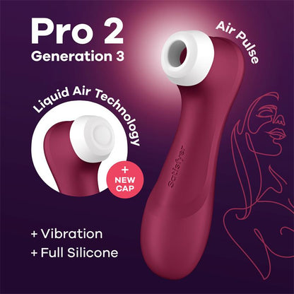 SATISFYER - PRO 2 GEN 3 LIQUID AIR TECHNOLOGY SUCCIÓN Y VIBRACIÓN WINE RED - ROJO VINO