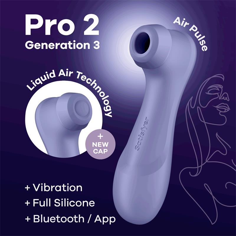 SATISFYER - PRO 2 GENERA 3 LIQUID AIR TECHNOLOGY SUCCIÓN Y VIBRACIÓN APP CONNECT LILAC