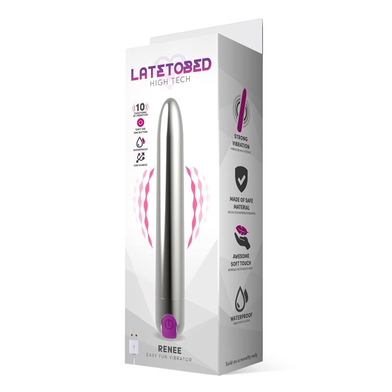 LATETOBED - RENEE VIBRADOR 10 FUNCIONES 18,5 CM USB PLATA