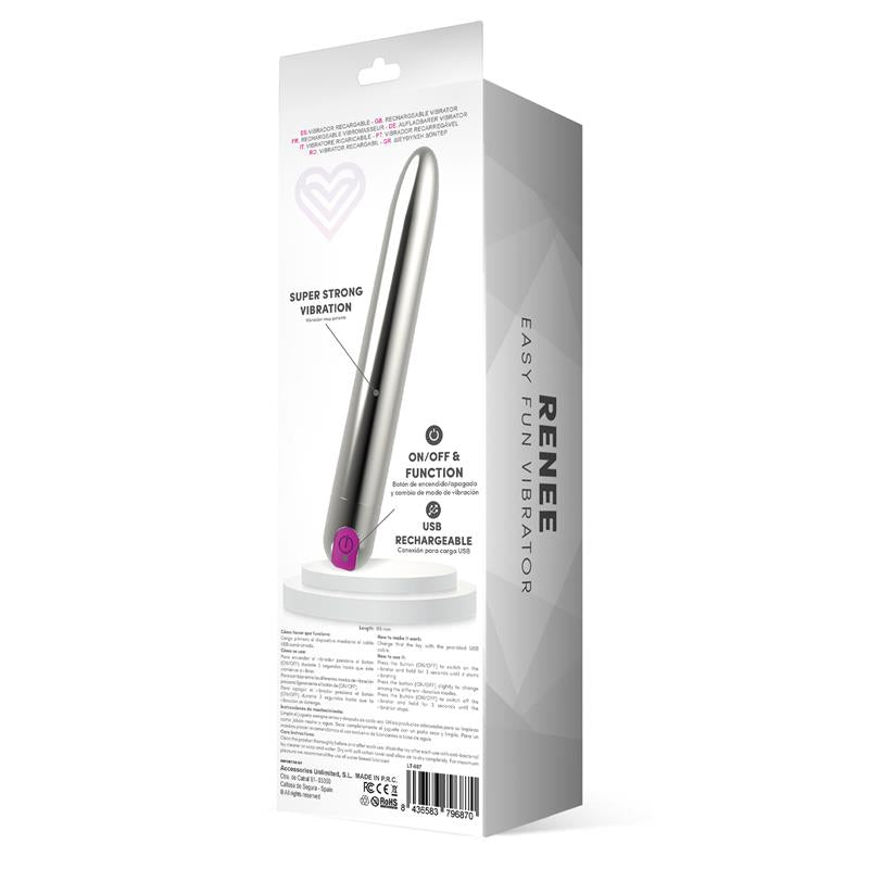 LATETOBED - RENEE VIBRADOR 10 FUNCIONES 18,5 CM USB PLATA
