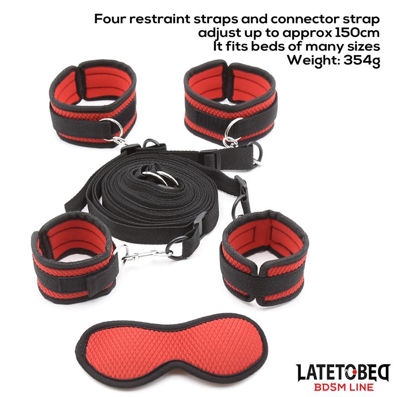 LATETOBED BDSM LINE - RESTRICCIONES PARA LA CAMA CON ANTIFAZ ESPOSAS AJUSTABLES Y DESMONTABLES