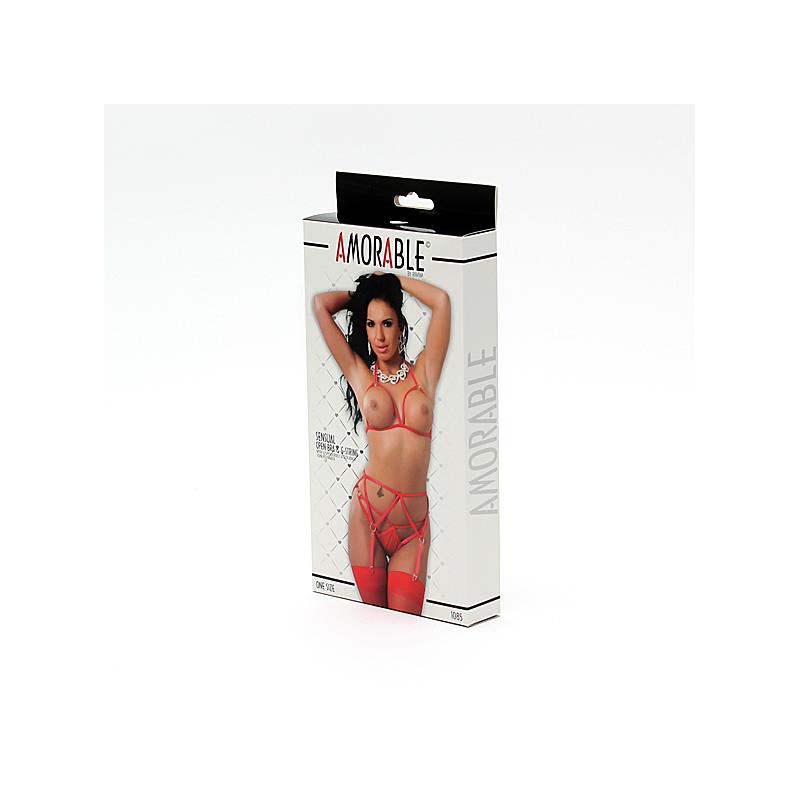 AMORABLE - SET DE 5 PIEZAS  SUJETADOR ABIERTO ROJO TALLA ÚNICA