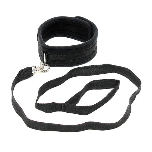 BONDAGE PLAY - COLLAR CON CORREA AJUSTABLE COLOR NEGRO