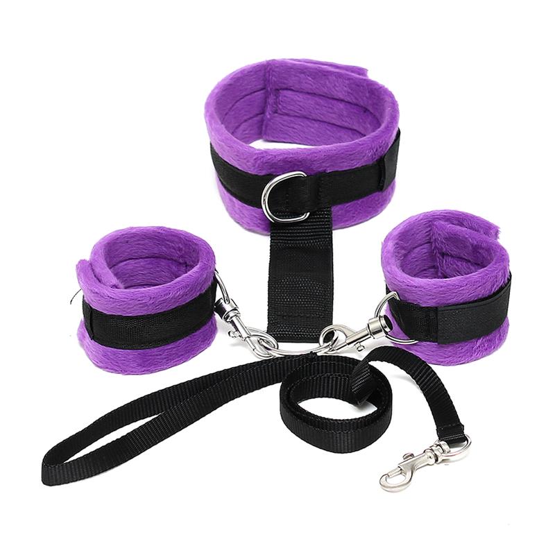 BONDAGE PLAY - COLLAR Y ESPOSAS  DESMONTABLE PÚRPURA AJUSTABLE