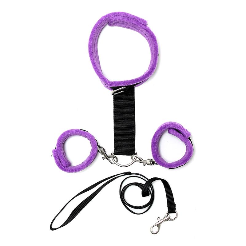 BONDAGE PLAY - COLLAR Y ESPOSAS  DESMONTABLE PÚRPURA AJUSTABLE