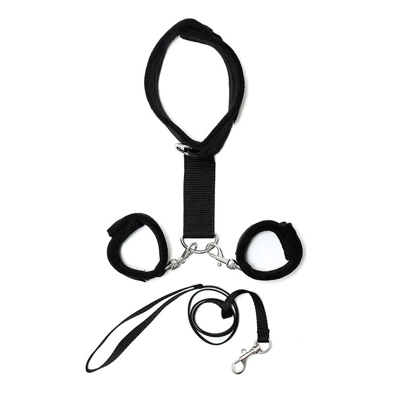 BONDAGE PLAY - COLLAR Y ESPOSAS DESMONTABLES  NEGRO AJUSTABLES