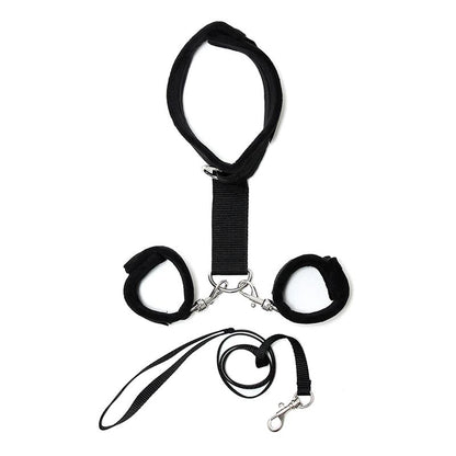 BONDAGE PLAY - COLLAR Y ESPOSAS DESMONTABLES  NEGRO AJUSTABLES