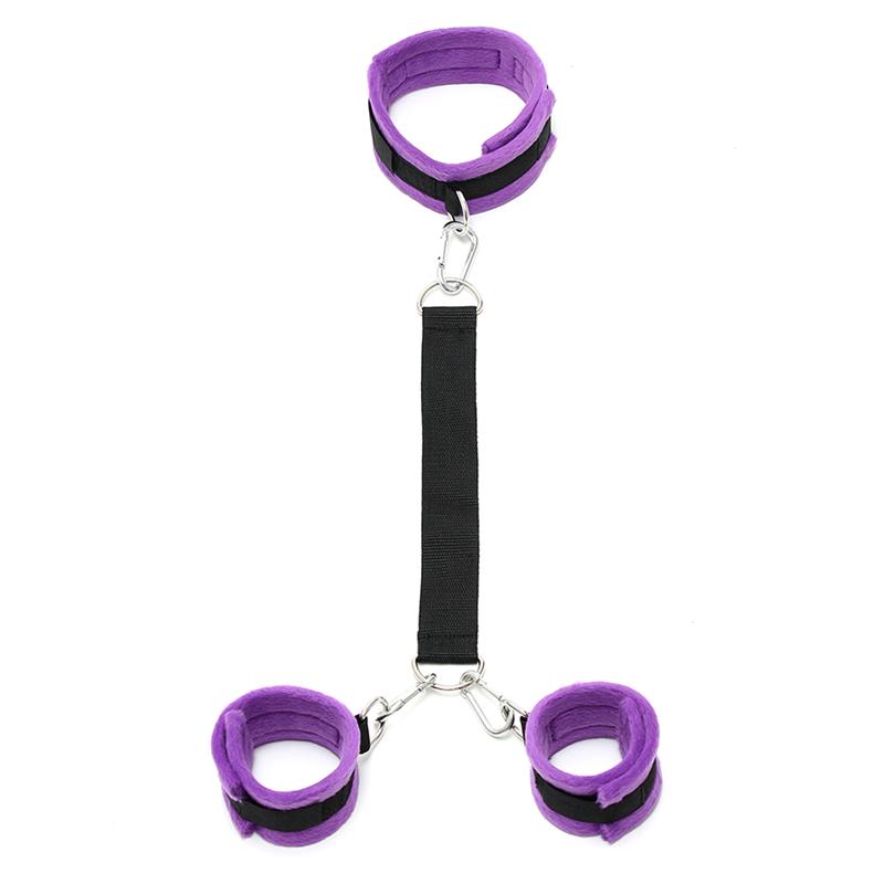BONDAGE PLAY - COLLAR Y ESPOSAS CON CORREAS AJUSTABLES  PÚRPURA