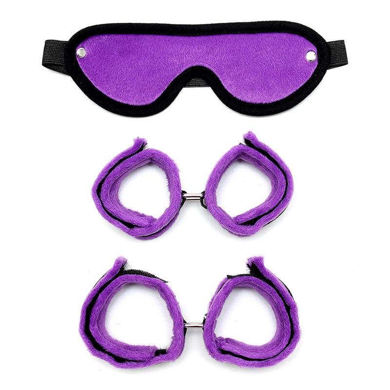 BONDAGE PLAY - SET DE ESPOSAS PARA MANOS Y PIES PÚRPURA