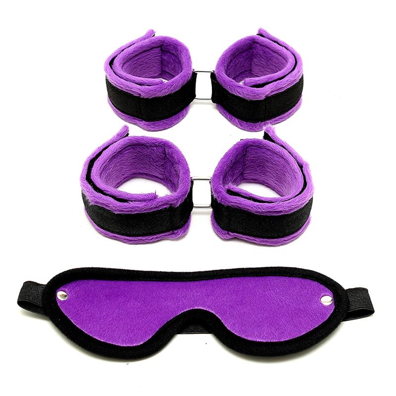 BONDAGE PLAY - SET DE ESPOSAS PARA MANOS Y PIES PÚRPURA