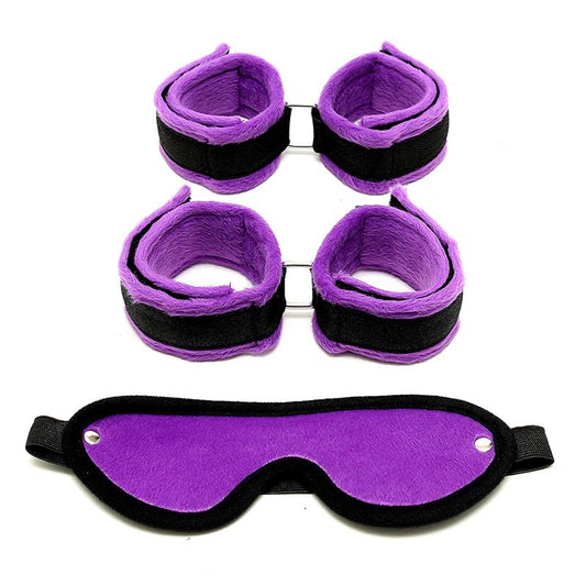BONDAGE PLAY - SET DE ESPOSAS PARA MANOS Y PIES PÚRPURA